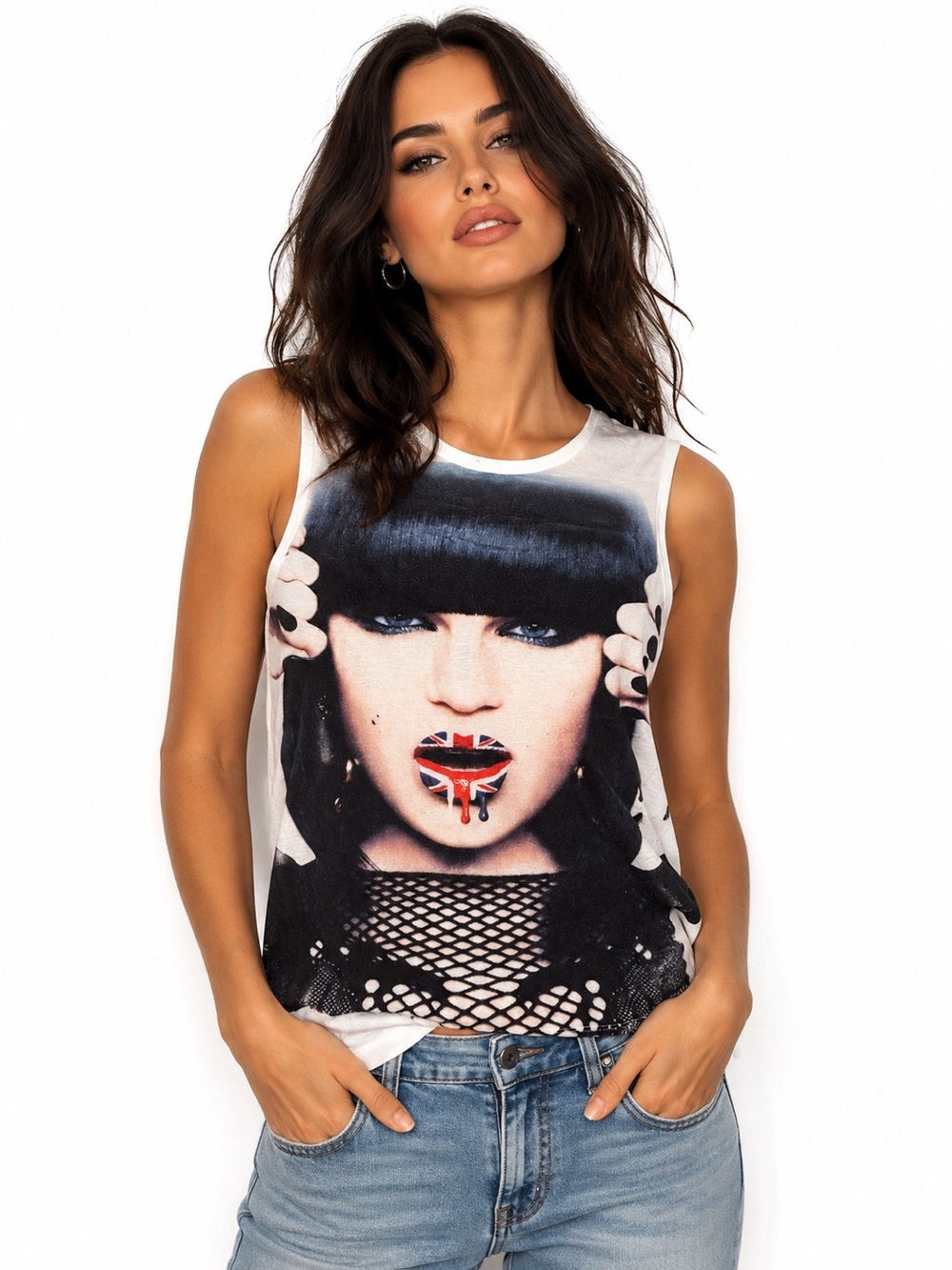 Jessie J 2012 Graphic Tank Top with Union Jack Lip Print